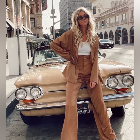 Shop12th Tribe x Salty Blonde Collab satin golden orange trousers. - Picture 2 of 9